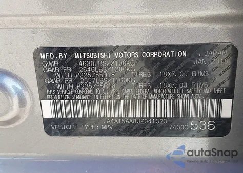 2018 Mitsubishi Eclipse Cross Sel из США, поврежденный, VIN JA4AT5AA8JZ041323